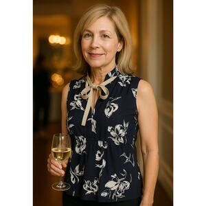 Dorothee Schumacher Sleeveless B/W  Classic Floral Blouse, Career, Coastal,  XS